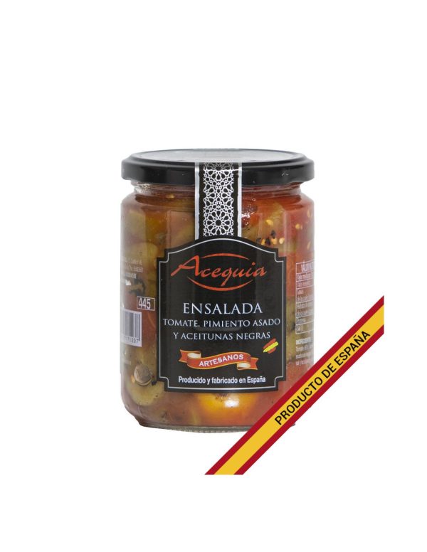 Ensalada de Tomate, Pimiento Asado y Aceitunas Negras