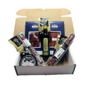 Cesta Gourmet para Regalar | Lote Regalo Embutidos Ibéricos | Jamón, Caña de lomo, Salchichón y Chorizo Ibérico de bellota, Aceite de Oliva Virgen Extra, y Picos Rústicos Obando,