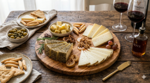 Tabla de degustación de quesos gourmet con queso de cabra Payoya y quesos artesanos de oveja de Ibéricos Vemosa.